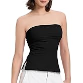 Women Tube Tops Sexy Double Line Going Out Trendy Strapless Side Split Tank Tops
