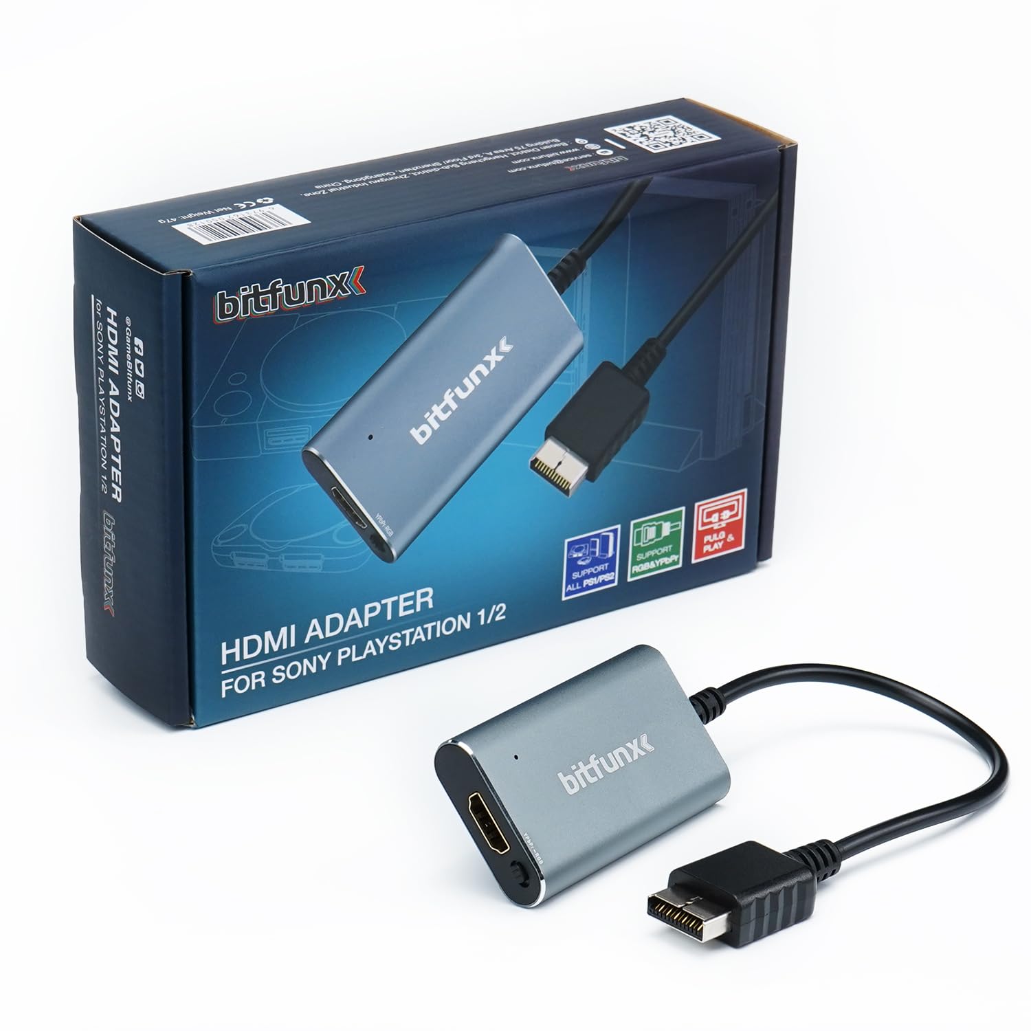BITFUNX PS2/PS1/PS One HDMI™ Adapter - Built in Switch to Swap Between RGB or Component, Plug & Play Video Game Adapter with No Lag, HDMI Converter Allows Any PS to Connect to Any HD TV