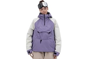 SNOWVERB Womens Mens Snowboard Baggy Anorak Half-zipper Snow Jackets Camo Leopard Waterproof Mountain Ski Coats with Hood