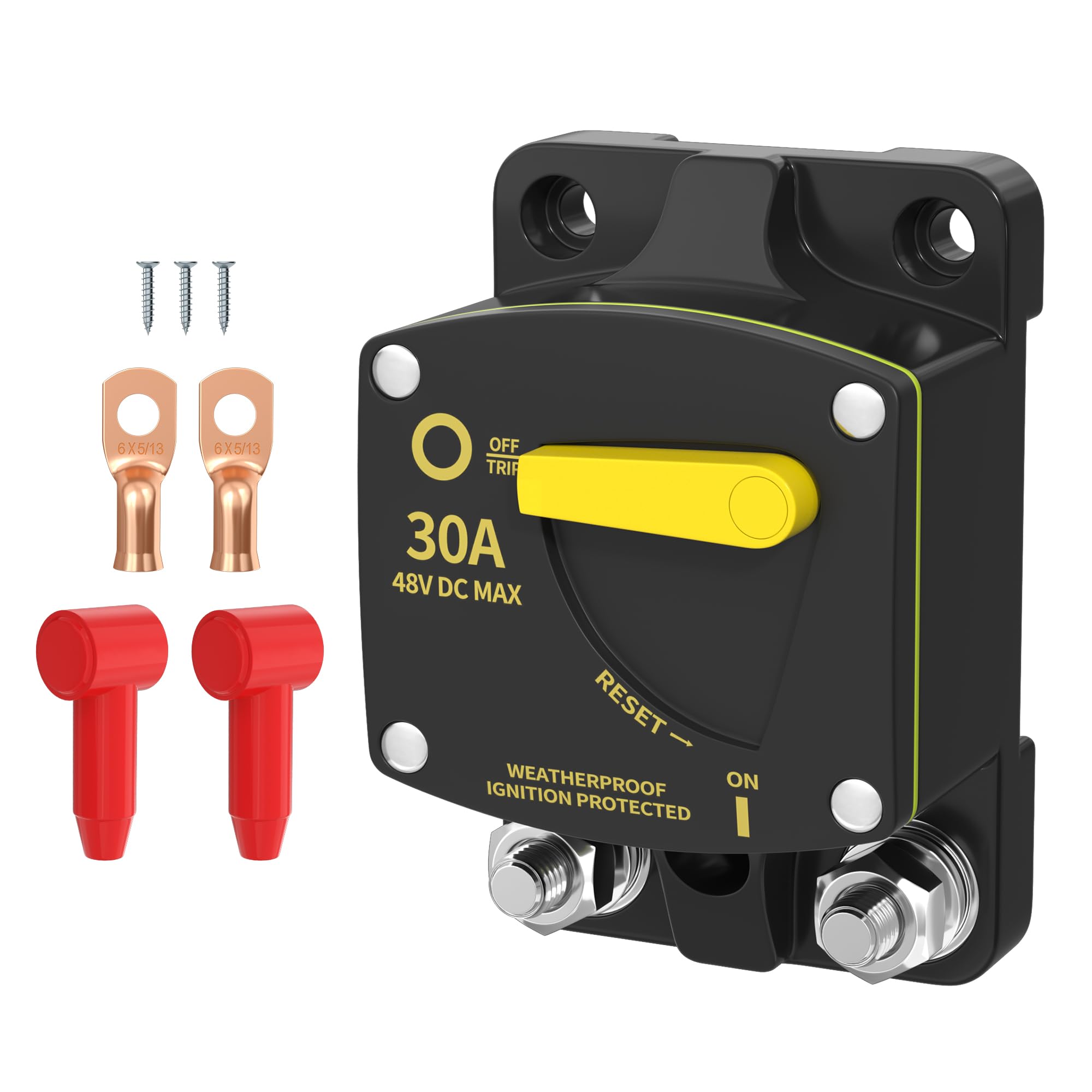 Photo 1 of 30 Amp Marine 12V-48V DC Automotive Replacement Circuit Breaker & Circuit Breaker Manual Reset Switches with Overload Protection Waterproof for RV, Car, Boat, ATV, Truck 1 Pack