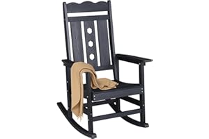 HPWLYO All-Weather Outdoor Rocking Chair, Oversized Porch Rocker Chair with 400 lbs Weight Capacity, High Back and Armrest, for Outdoor and Indoor, Garden, Backyard, Fire Pit, Lawn, Black