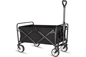 IHOMEY Beach Cart Large Capacity, Heavy Duty Folding Wagon Portable, Collapsible Wagon for Sports, Shopping, Camping Collapsible Foldable cart (Black, 1 Year Warrant) (Matte Black)