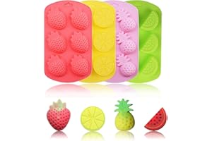 4 Pack Silicone Fruit Molds Pineapple Lemon Watermelon Strawberry Reusable Non Stick Safe for Baking Candy Cake Decor DIY wit