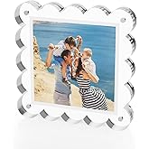 M-sorflly 4x4 Inches Wave Acrylic Picture Frame，Clear Magnetic Picture Frame for Wedding，Double Sided Frameless Wave Photo Frames for Desktop Free Standing
