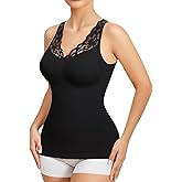 Royalshape Camisoles With Built in Bra - Compression Shapewear V Neck Tank Tops for Women Lace Cami Shaper Tummy Control