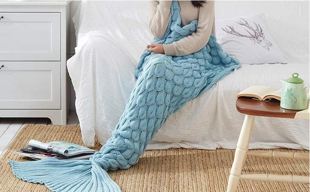 MEIRENTAN Mermaid Tail Blanket Crochet Mermaid Blanket Adult, Soft All Seasons Sleeping Blankets, Classic Pattern,19590cm,