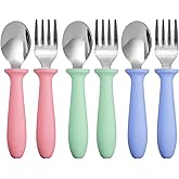 6 Pieces Toddler Utensils, Toddler Forks and Spoons, Kids Silverware Set with Plastic Handle Stainless Steel Silverware, Dish