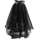 Black Halloween Veils Bridal Veils for Women Wedding, Double-Layer Pearl Bowknot Wedding Veil, Bridal Shower Decorations Halloween Decors Bachelorette Party Favors Headband Accessories Photo Props