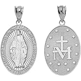 Claddagh Gold .925 Sterling Silver Miraculous Medal Of Blessed Virgin Mary Catholic Charm Pendant Necklace with Rolo Chain and Pendant only