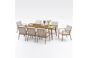 SEEHILL 9 Pieces Patio Dining Set for 8, Outdoor Aluminum Dining Furniture Set with Umbrella Hole, Modern All-Weather Outdoor Patio Table Sets with 8 Chairs and Table for Deck Garden Poolside, Teak