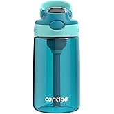 Contigo Kids Aubrey Straw Water Bottle with Leak-Proof Lid, BPA-Free Plastic, Dishwasher Safe, Juniper Jade Vine, 14 oz (414 mL)