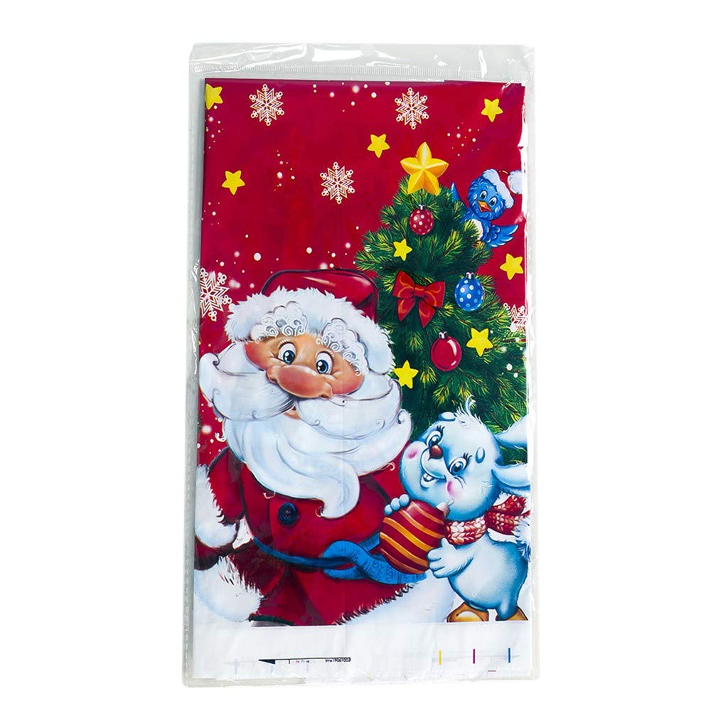 HeziCat 1PC Xmas Table Cloth Christmas Tablecloth Santa Christmas Tree Printed Waterproof PVC Tablecloth for Xmas Party Holiday Winter Home Decor, 180x110cm