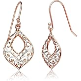 Hoops & Loops 925 Sterling Silver Diamond-Cut Filigree Open Teardrop Dangle Hook Earrings for Women, Silver, Yellow, Rose Gold and Black Flashed Sterling Silver