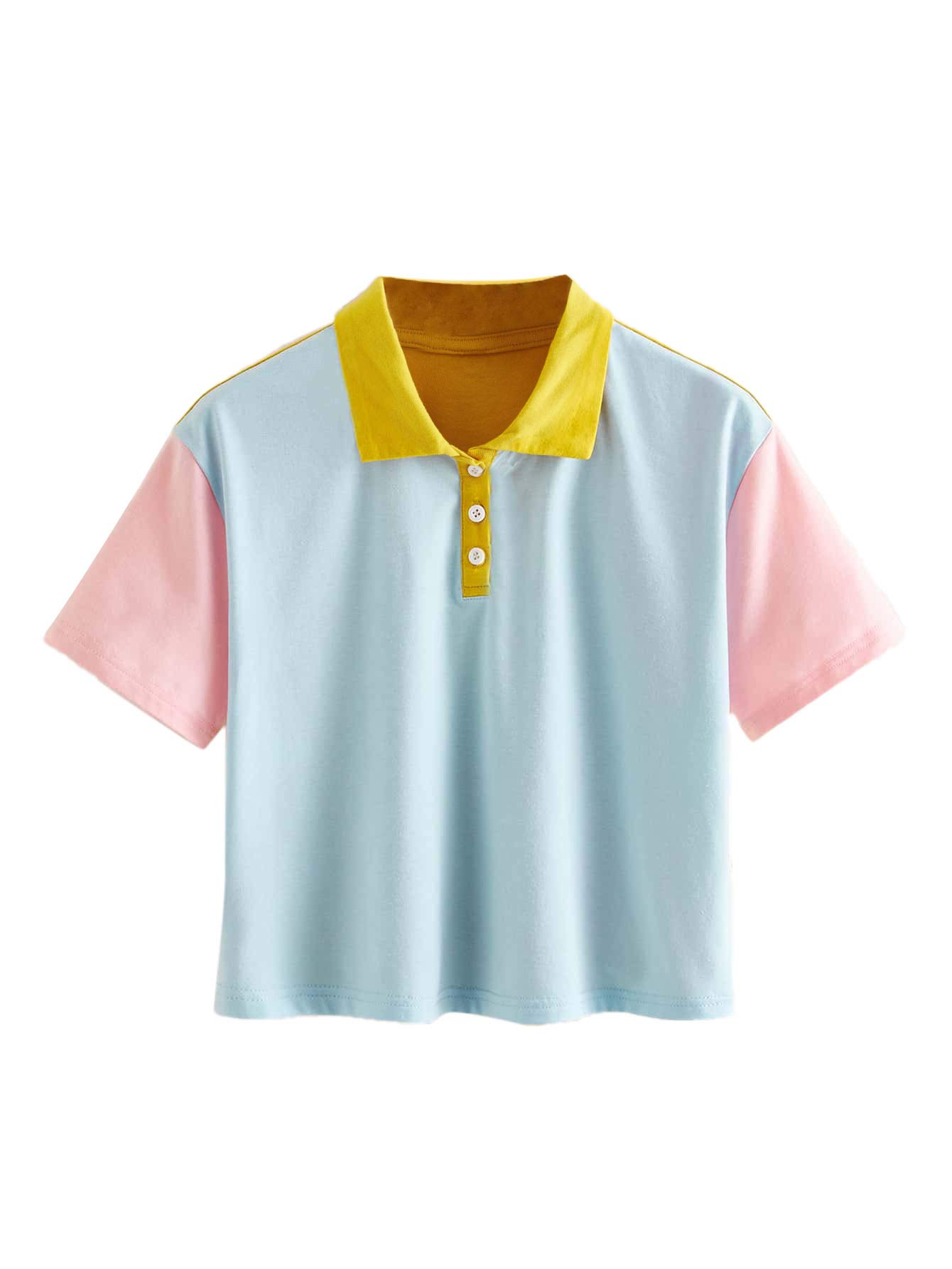 SweatyRocks Women's Collar Half Button Short Sleeve Striped Crop Top T-Shirts