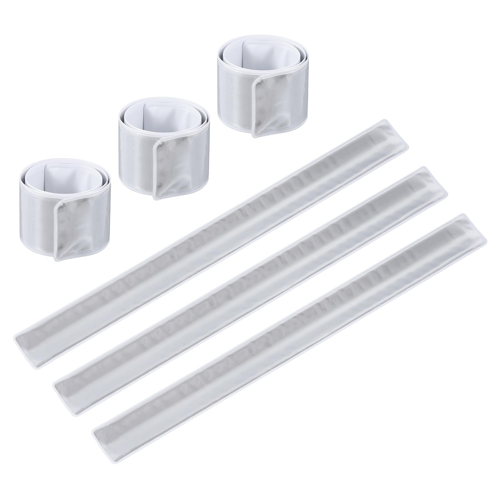 PATIKIL Reflective Slap Bands, 6 Pcs Reflector Band Snap Bracelet Armbands High Visibility Safety Reflectors Wrist Strap Strips for Night Jogging Cycling Running Hiking, Silver