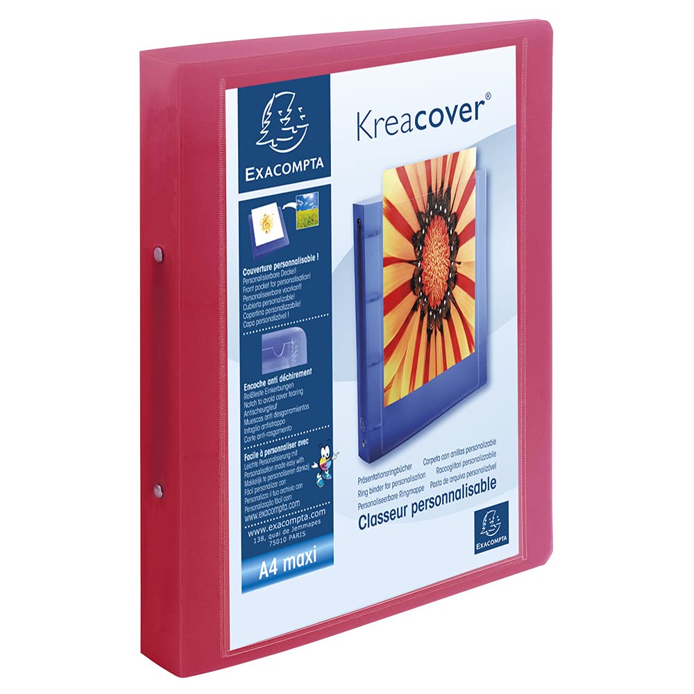Exacompta Kreacover Chromaline PP Rigid Cover Ring Binder, A4+, 40mm Spine, 2 Rings - Assorted Colours, Pack of 1