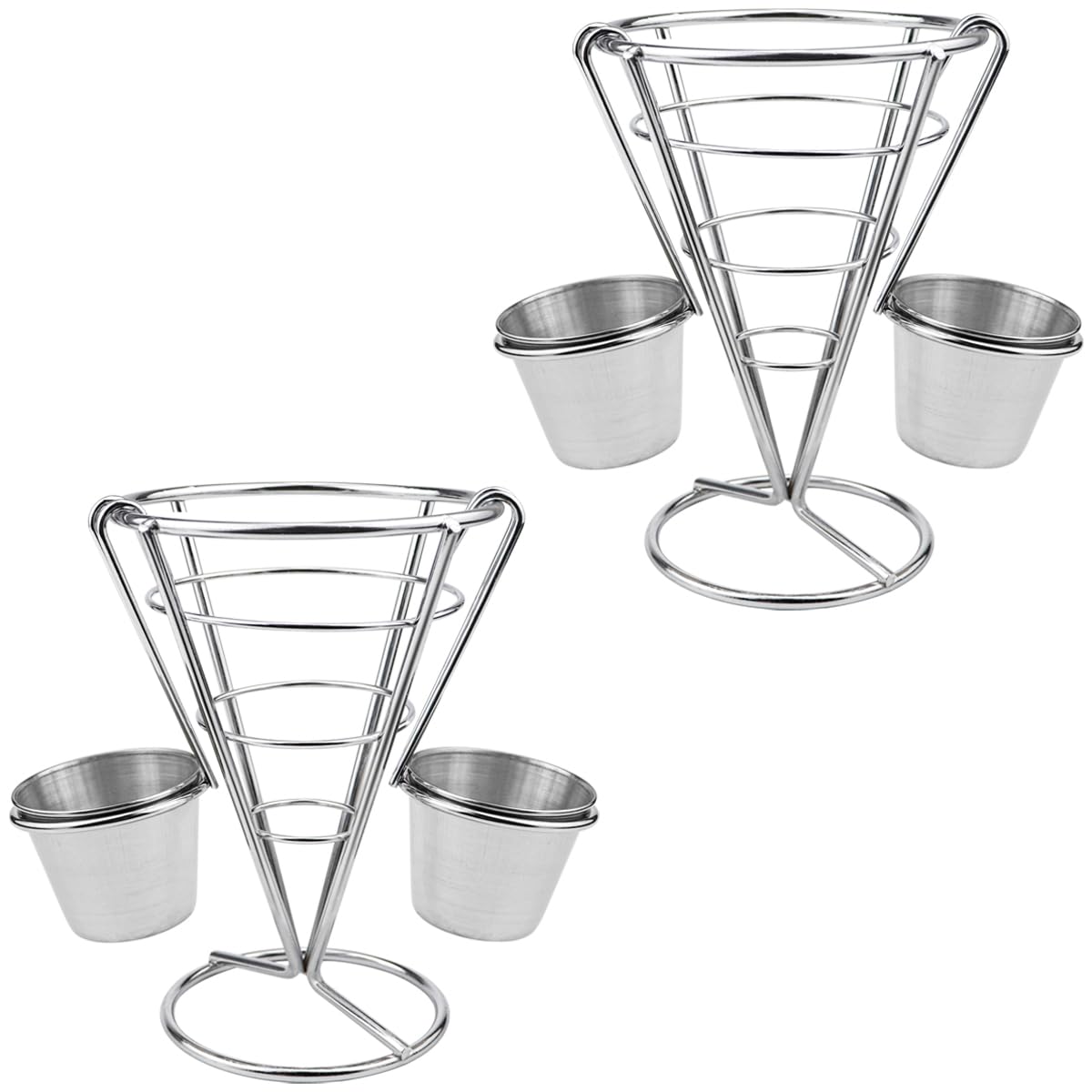 DOERDO French Fries Stand Metal Chips Basket Holders with Sauce Dippers for Kitchen Restaurant Party Supplies,2PCS
