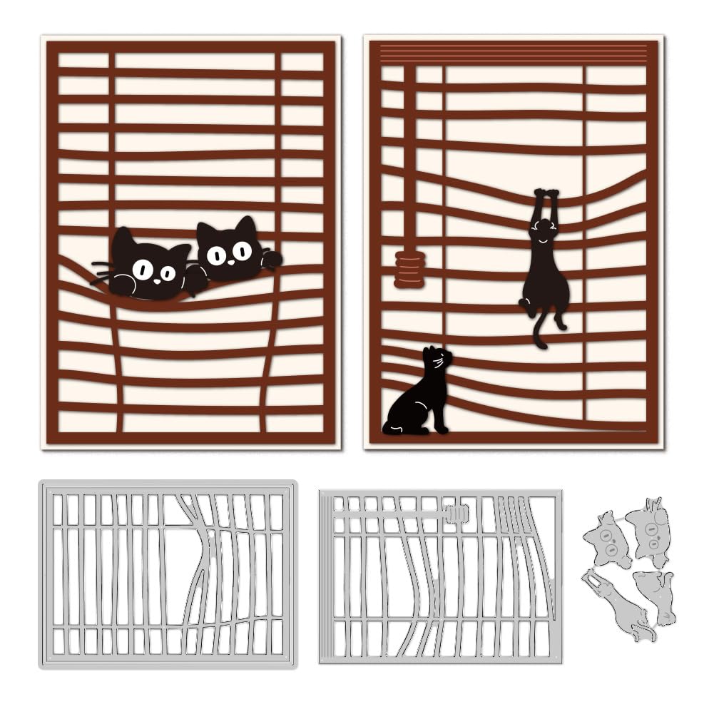 DELORIGIN Cat Die Cuts for Card Making, Blinds Background Carbon Steel Die Cuts Cute Cutting Dies Frame Background Stencils Scrapbooking Embossing Template Dies for Crafting DIY Photo Album Embossing