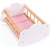 BABESIDE Wooden Baby Dolls Bed for 12-16 Inches Doll, Rocking Babys Doll Crib, Sleep Bed, Baby Dolls Accessories Furniture fit Dolls Boys Girls