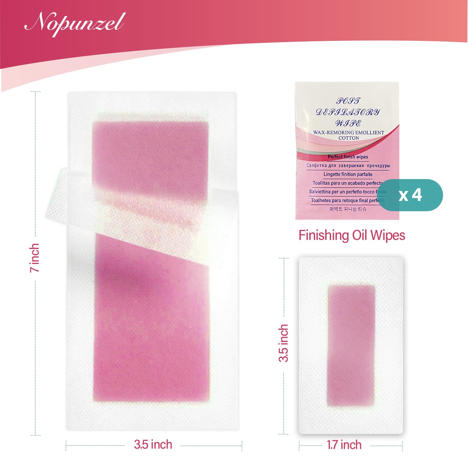 Wax Strips: 64 Waxing Strips - Hair Removal Wax - Brazilian Waxing - Waxing Kit for Women - Body Legs Arms Chest Bikini Back - Wax Kit At Home for Hair Removal - 2 sizes - 4 Calming Oil Wipes