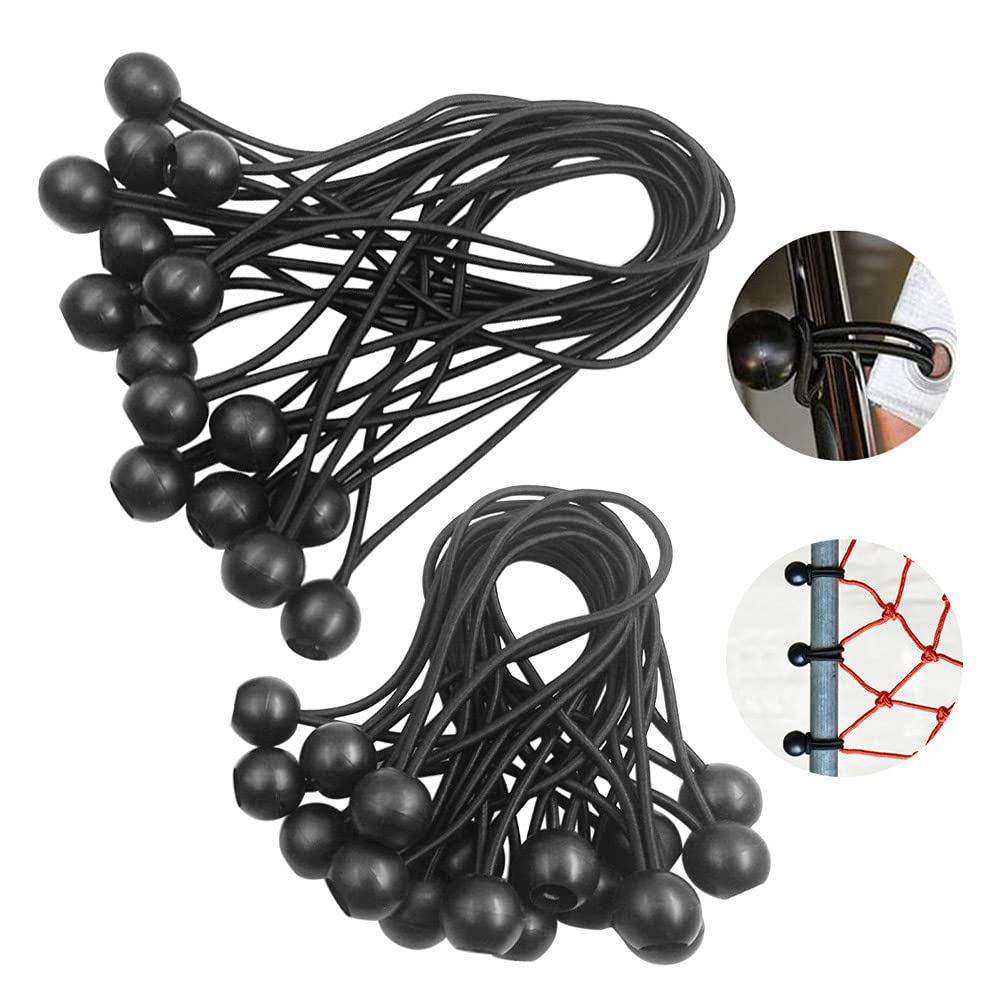 PUERHUACI Bungee Cords, 30 Pack Heavy Duty Black Ball Bungees, 150mm/300mm & 200mm/400mm, Ideal for Tarpaulins, Tents, Flags, Boating, Camping