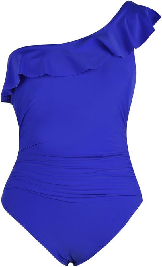 Hilor Women's One Piece Swimsuits One Shoulder Swimwear Asymmetric Ruffle Monokinis Bathing Suits