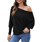 Aifer Women's Off The Shoulder Tops Sexy Long Sleeve Shirts Oversized Fashion Casual Batwing Sweaters Pullover Tunic Tops