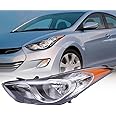 Veloqua For 2011 2012 2013 Hyundai Elantra Halogen Left Driver Side Headlight Headlamp Assembly Replaces 92101-3Y000 Chrome Housing Clear Lens