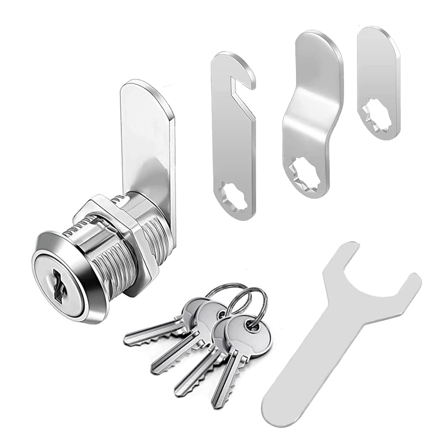YOUTU® Letterbox lock, 4 keys, drawer cabinet lock, furniture lock, locker lock, lever lock, made of die-cast stainless steel, comes with 4 different lock plates (16 mm)