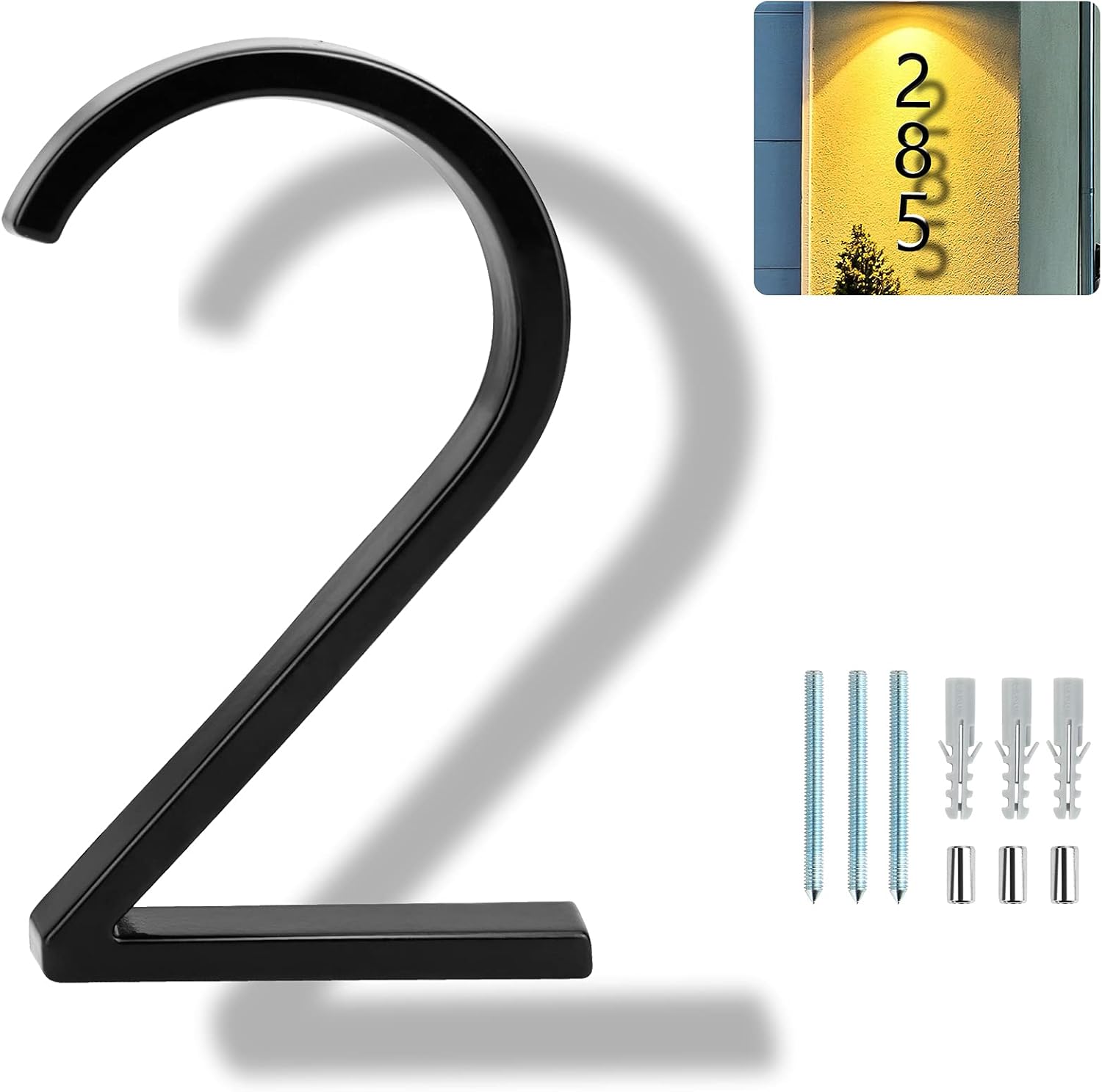 Address Signs - Covanm Floating House Number Black Floating Mount 5 Inch Modern House Numbers 2 (TWO)