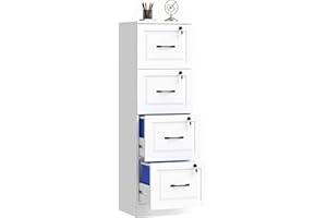 HOMCOM 4 Drawer File Cabinet with Lock, Vertical Filing Cabinet with Adjustable Hanging Bars for A4 and Letter Size, Printer 