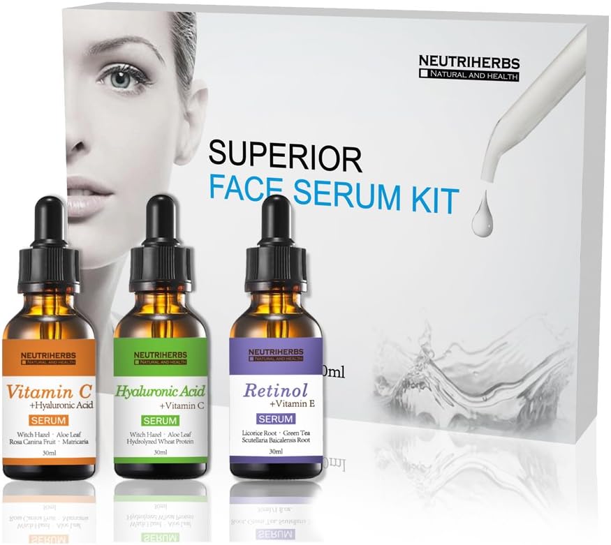 Neutriherbs 3 in 1 Serum Kit, Natural Vitamin C Serum Hyaluronic Acid Serum Retinol Serum for Face (3 in 1 Serum Kit)