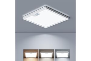 Annaror Motion Sensor Ceiling Light Wired, 3000K 4000K 5000K Selectable, 18W 1800LM Flush Mount Light Fixture with 3 Timer, Square Motion Ceiling Light for Closet Porch Stairs Hallway, White