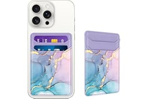 Yiyahu Self Adhesive Card Holder for Back of Phone, Leather RFID Phone Wallet Pockets Stick On, Credit Card Holders Sleeve for Phone Case, Blue Marble