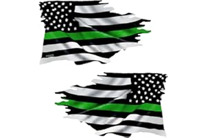 AZ HOUSE OF GRAPHICS Thin Green Line Tattered Flag Mirrored Sticker 2 Pack - FS2079LR