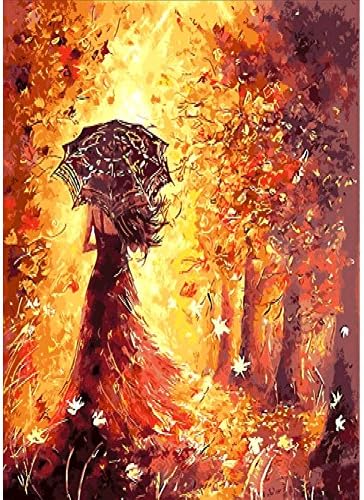 Wizland 5D DIY Diamond Painting Full Drill Round Resin Beads Pictures Autumn Umbrella Beauty of Crystals Diamond Dotz Kits,Arts, Crafts &amp; Sewing Cross Stitch for Home Decor
