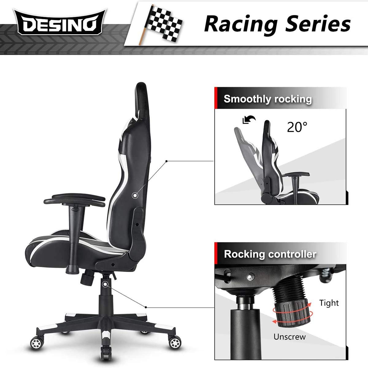 Hironpal Gaming Chair Home Office PC Desk Computer Racing Executive Chair, Ergonomic Swivel 180