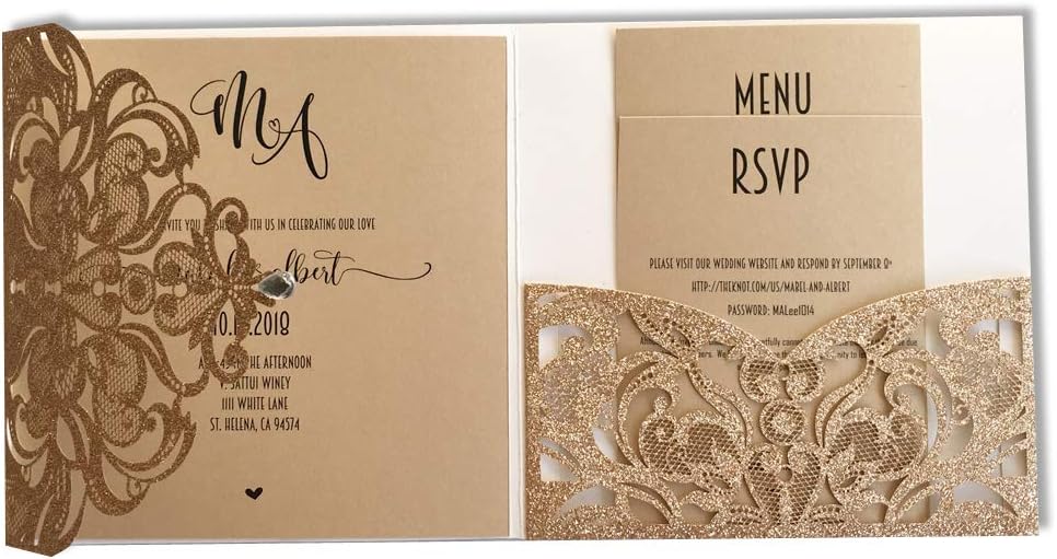 50Pcs Picky Bride Gold Glitter Wedding Invitations with RSVP Cards Luxury Wedding Cards - Set of 50pcs