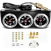 ZGDSNBO 2" 52mm 3-in-1 Triple Gauge Set, 0-100 PSI Oil Pressure Gauge, -60-60 AMP Ammeter Gauge, 130-280&deg;F Water Temp Gauge, Auto Triple Gauge Kit for Car, Truck &amp; Pickup (Black)