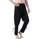 JEMITOP Men's Pure Cotton Vintage Ankle Banded Pants for Renaissance Pirate Viking Medieval Costume