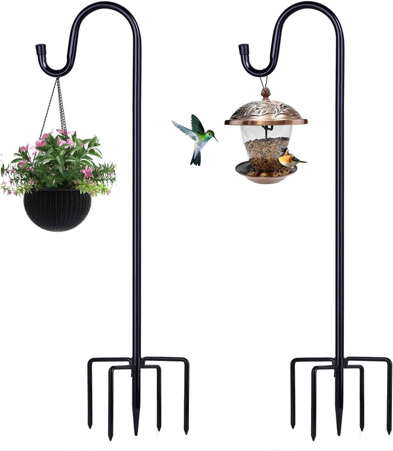 Outdoor Shepherd's Hooks - Shepherd Hooks for Outdoor, ToyHotels 2 Pack 46 Inch Bird Feeder Pole with 5 Prongs Base for Hanging Lantern, Hummingbird Feeder, Lightweight Plant, Shepherds Hook for Bird Feeders for Outside