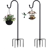 ToyHotels Shepherd Hooks - 2 Pack 46 Inch Bird Feeder Pole with 5 Prongs Base for Hanging Lantern, Hummingbird, Lightweight Plant, Shepherds Hook for Outside