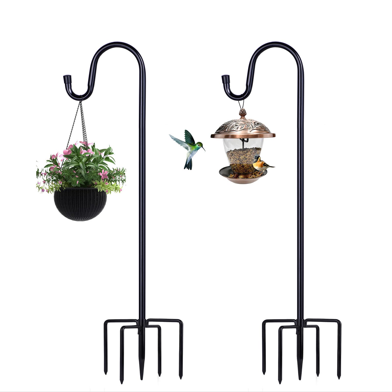 Photo 1 of ToyHotels Shepherd Hooks for Outdoor, 2 Pack 62 Inch Bird Feeder Pole with 5 Prongs Base for Hanging Lantern, Hummingbird Feeder, Lightweight Plant, Shepherds Hook for Bird Feeders for Outside