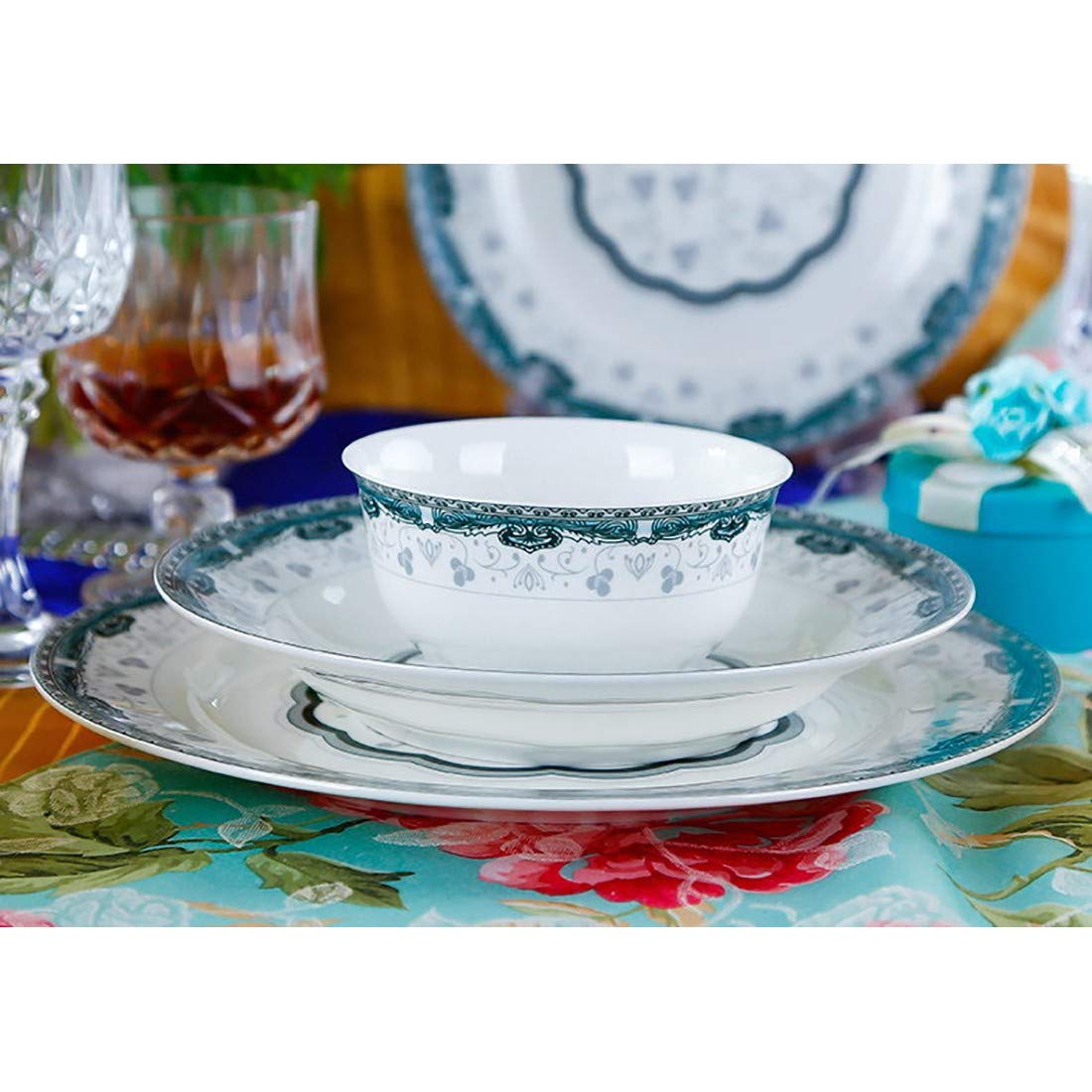 HYLMM Juego de vajilla de 56 Piezas Juego de vajilla de Porcelana ...