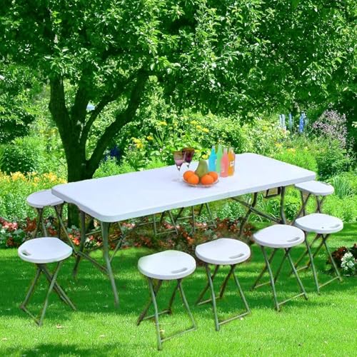 HiEthan 6FT Folding Table, Portable Heavy Duty Plastic Collapsible Card Table with Carrying Handle, Indoor Outdoor Use for Party Picnic Camping Barbecues