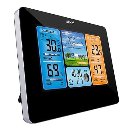 Zubita Wetterstation Funk, Digital Thermometer Hygrometer mit Farbdisplay Digital Wetterstation Außensensor mit Touchscreen, 