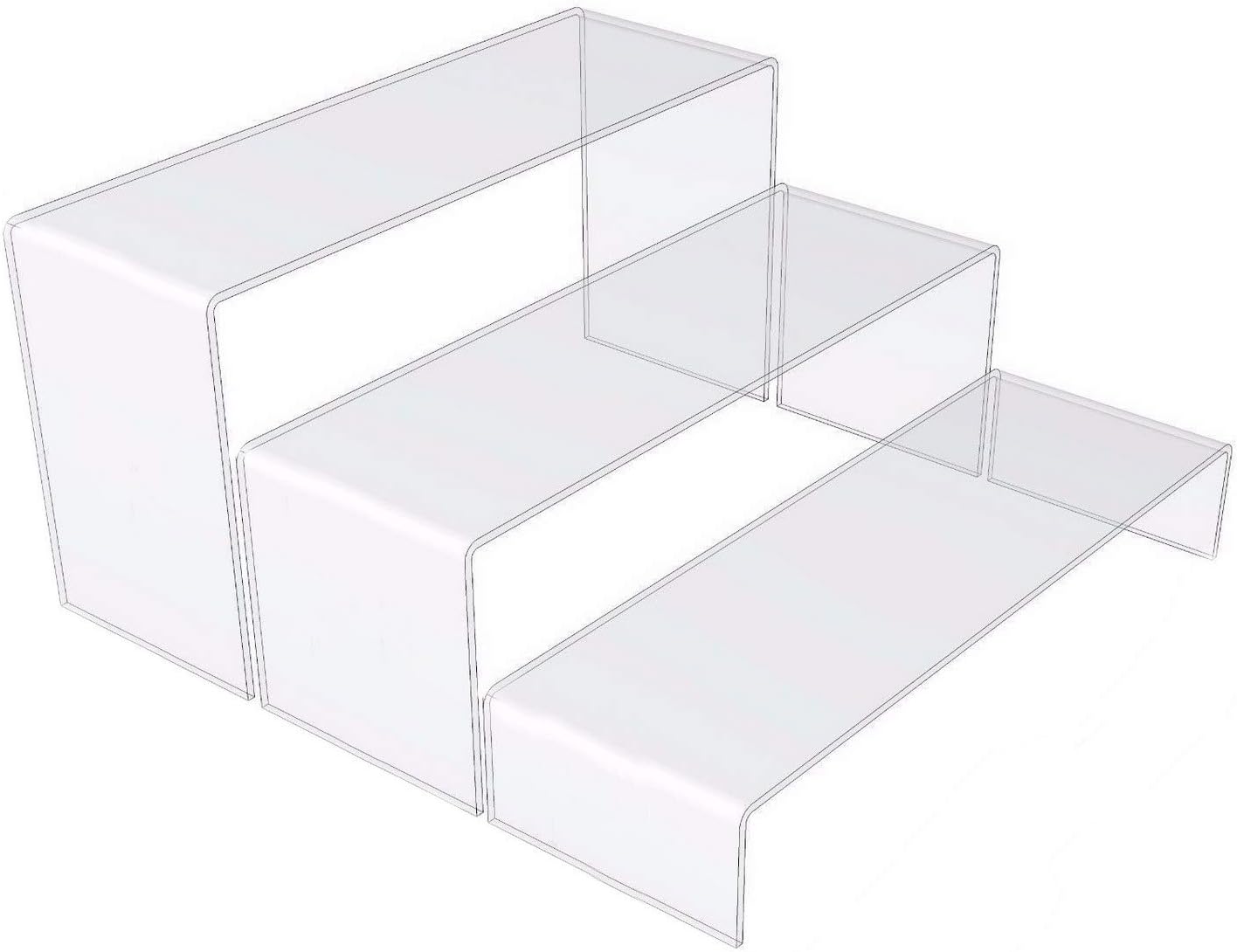 Clear Acrylic Plastic Cabinet Display Stand - Exhibition Riser Plinth Bridge (3-steps-30x30x15cm, Max Load 0.5kg/stand)