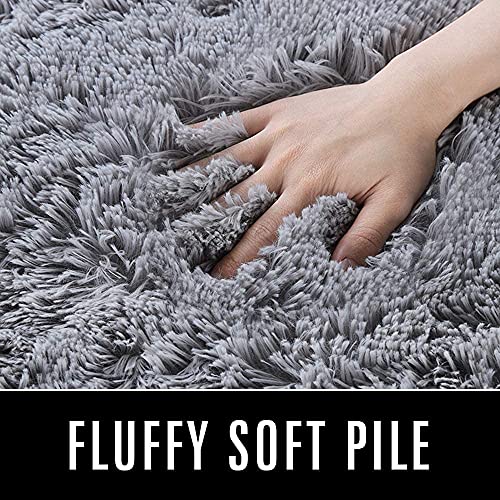 bedee Super Soft Living Room Rug, Large fluffy Area Rug Anti-Skid Faux Fur Rug Modern Shaggy Carpet for Living Room Bedroom (Grey, 80x150 cm)