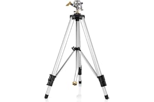 GDDGHS Tripod Sprinklers for Yard Large Area, 50 Inch Tall Sprinkler Tripod 360 Degree Tripod Water Sprinkler for Lawn, Heavy Duty Metal Sprinkler on Tripod Brass Metal, Waters up to 90 Ft