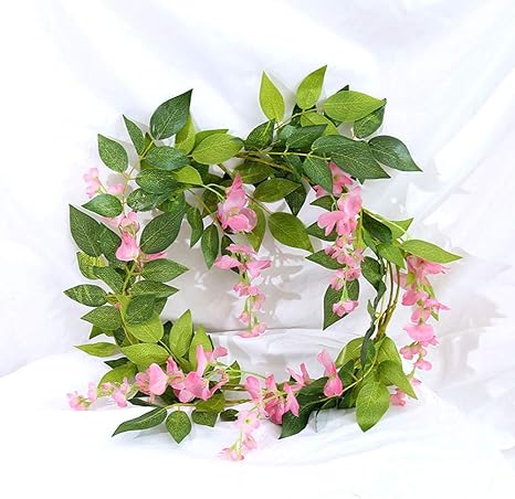 Amazon 造花 藤の花 1枚入り 人工観葉植物 シルク アイビーのつる 緑の葉 つり下げ 花飾り ウェディングパーティー ホームガーデン 壁装飾 ピンク 造花 オンライン通販